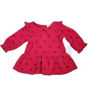 Wonder Nation Bow Sweater Dress Girls Sz 3/6M‎ Red Black Drop Waist Ruffle Knit